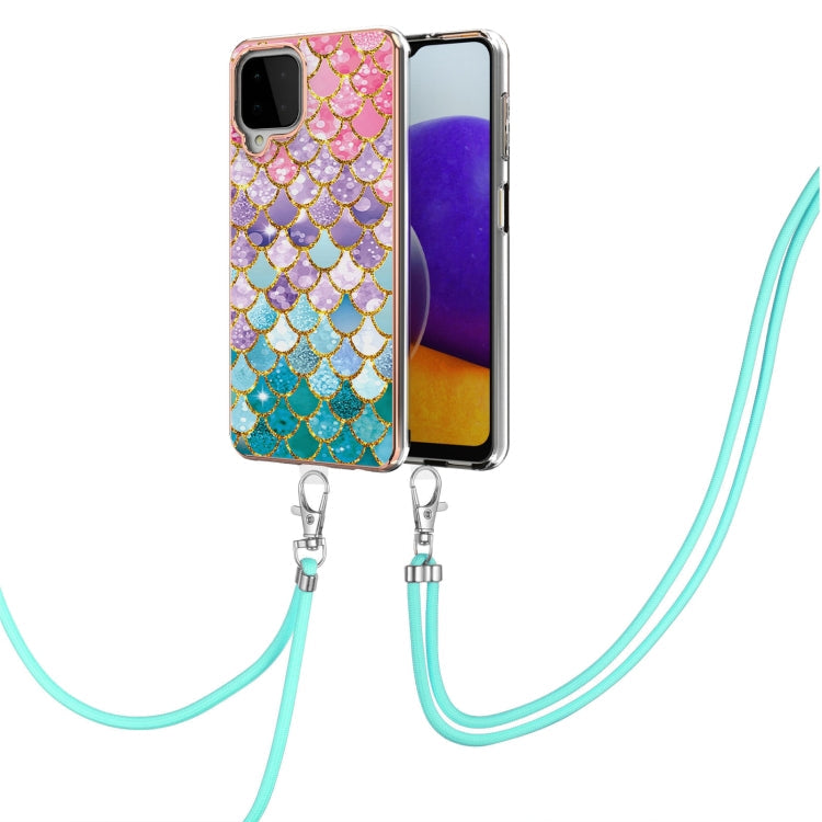Colorful Scales Samsung Galaxy A22 4G EU Version/M32 TPU Shockproof Case with Neck Lanyard