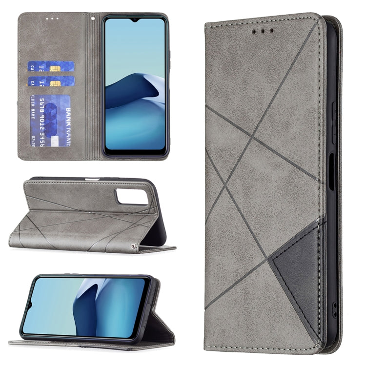 Rhombus Textured Magnetic Leather Case for vivo Y20 (Grey) with Holder & Card Slots