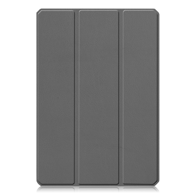 Grey Custer Texture Leather Case for Xiaomi Pad 5/5 Pro with Three-folding Holder & Sleep/Wake-up Function