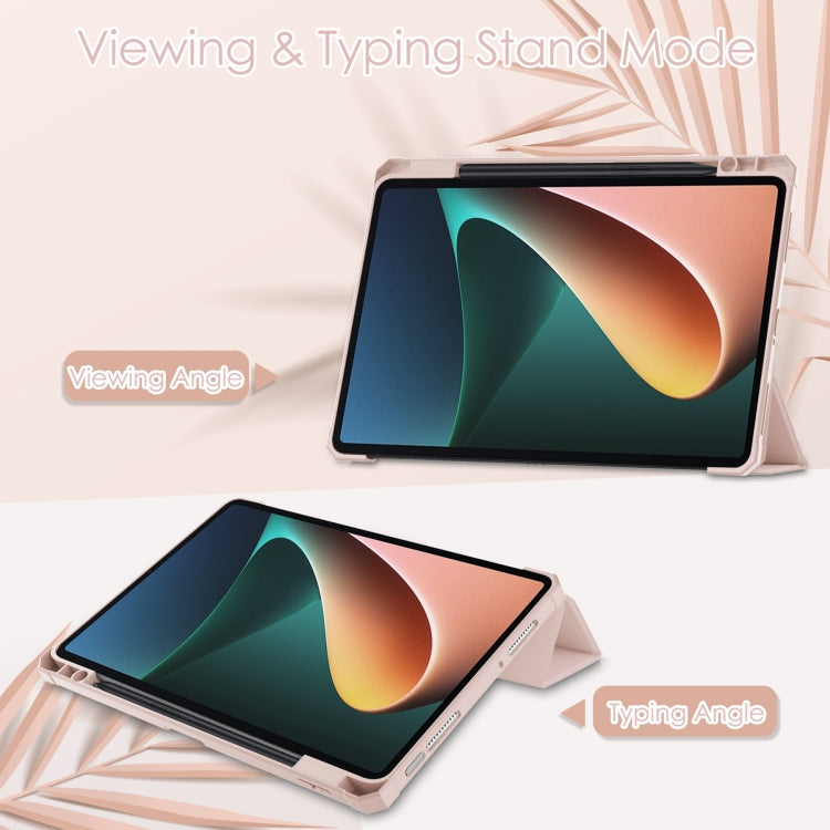 Xiaomi Pad 5/5 Pro Rose Gold Transparent TPU Horizontal Flip Leather Case with Pen Slot & Three-fold Holder