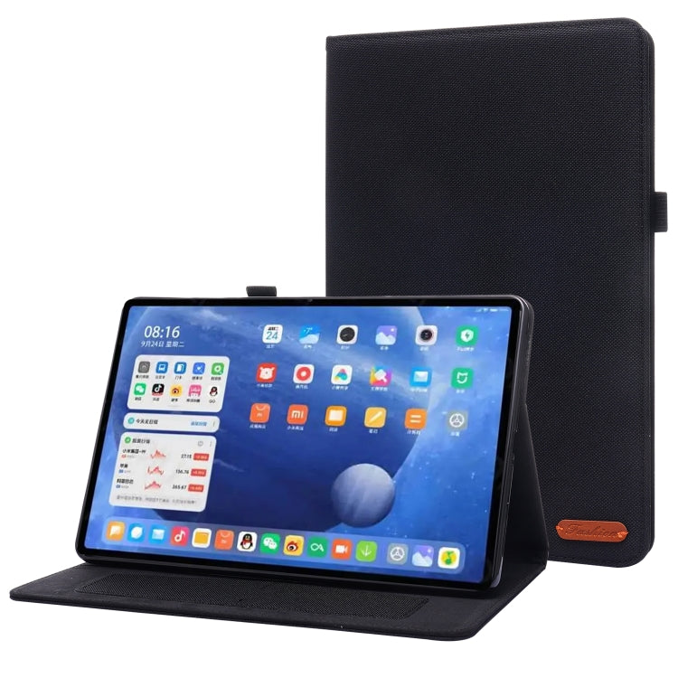Horizontal Flip TPU + Fabric PU Leather Protective Case for Xiaomi Pad 5 / 5 Pro with Name Card Clip (Black)