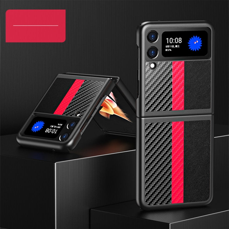 For Samsung Galaxy Z Flip3 5G Red Carbon Fiber Texture Protective Case