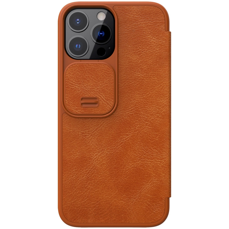 NILLKIN QIN Series Pro Sliding Camera Cover Leather Case for iPhone 13 Pro Max - Brown
