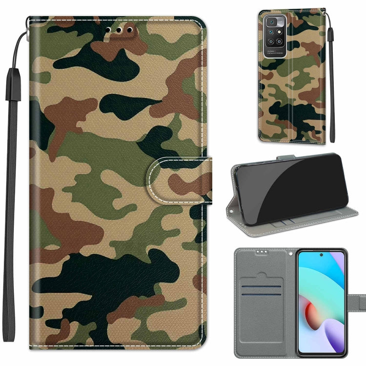 Voltage Coloured Drawing Magnetic Clasp PU Leather Case for Xiaomi Redmi 10 - C12 Green Yellow Camouflage