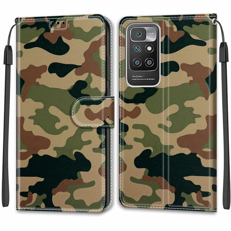 Voltage Coloured Drawing Magnetic Clasp PU Leather Case for Xiaomi Redmi 10 - C12 Green Yellow Camouflage