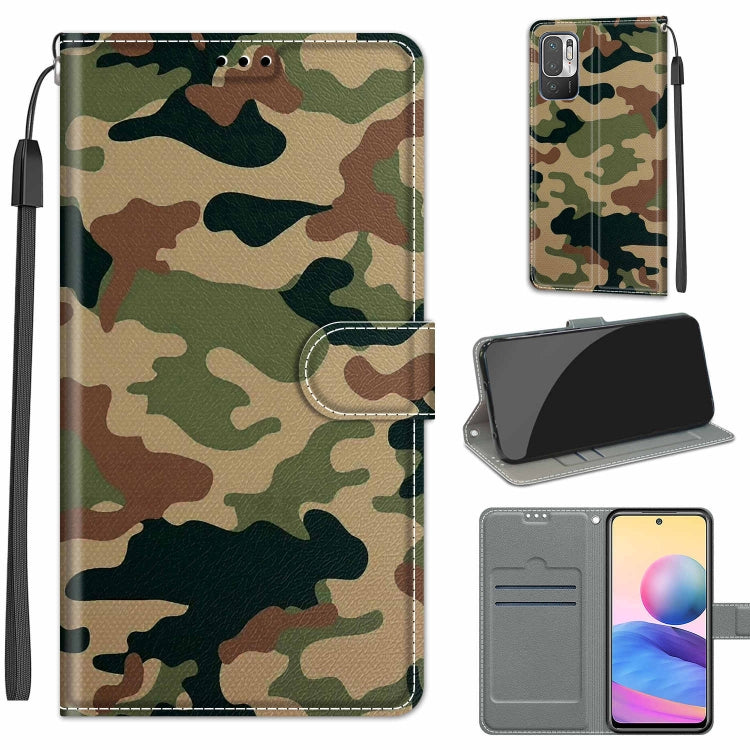 Voltage Coloured Drawing Magnetic Clasp Flip Leather Case for Xiaomi Redmi Note 10 5G(C12 Green Yellow Camouflage)