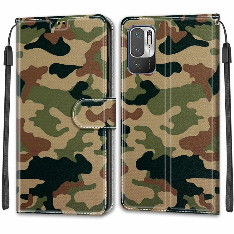 Voltage Coloured Drawing Magnetic Clasp Flip Leather Case for Xiaomi Redmi Note 10 5G(C12 Green Yellow Camouflage)