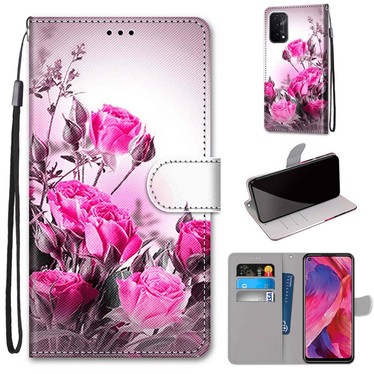 Colored Drawing Cross Texture Horizontal Flip PU Leather Case for OPPO A54 5G / A74 5G / A93 5G / A93s 5G (Wild Rose)