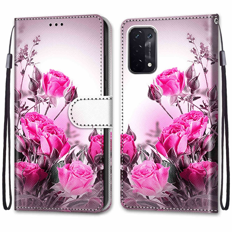 Colored Drawing Cross Texture Horizontal Flip PU Leather Case for OPPO A54 5G / A74 5G / A93 5G / A93s 5G (Wild Rose)
