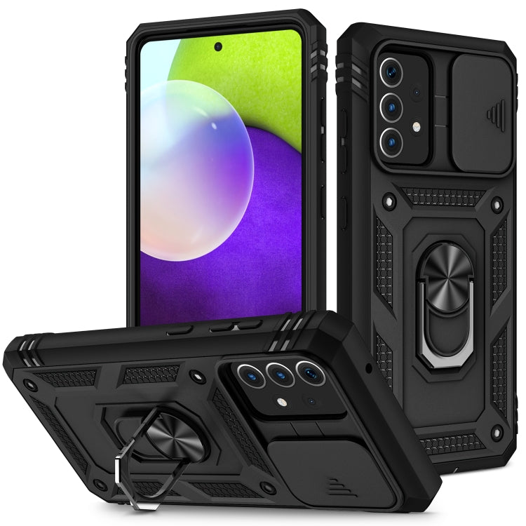 Samsung Galaxy A52 Protective Case with Sliding Camera Cover and Rotating Stand (Black)