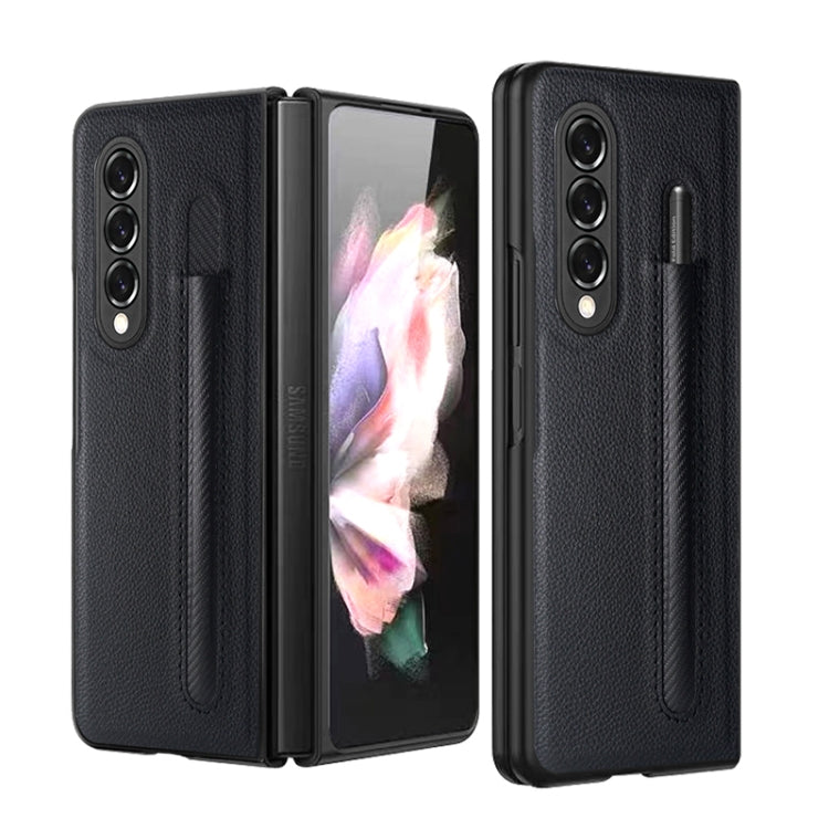 Litchi Pattern Foldable Protective Case with Pen Slot for Samsung Galaxy Z Fold3 5G (Black)