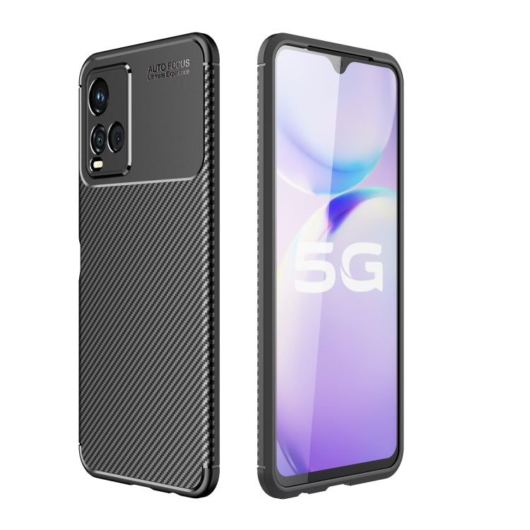 Shockproof TPU Case for vivo Y33S with Carbon Fiber Texture in Black