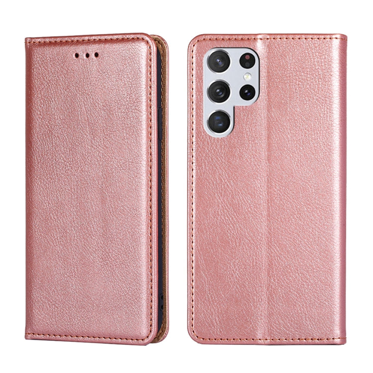 Rose Gold Magnetic Horizontal Flip Leather Case for Samsung Galaxy S22 Ultra 5G with Card Slot & Wallet