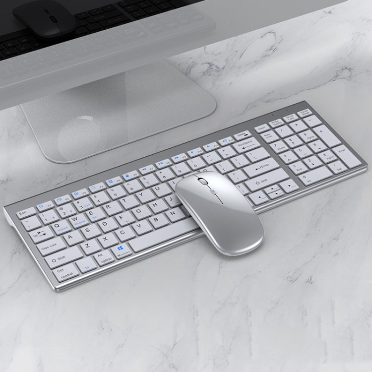 109 Three-mode Wireless Bluetooth Keyboard Mouse Set (Silver) with Extended Battery Life and Dual Device Connection