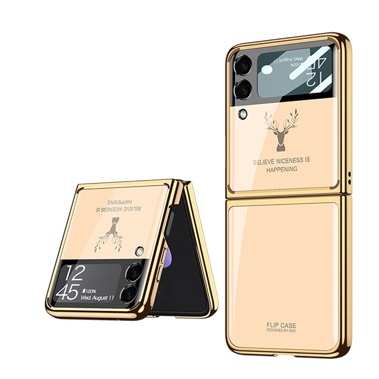 GKK Elk Electroplating Glass Shell Film Integrated Phone Case for Samsung Galaxy Z Flip3 5G (Gold)