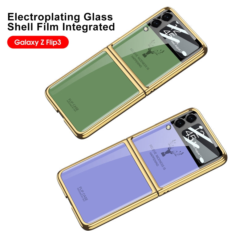 GKK Elk Electroplating Glass Shell Film Integrated Phone Case for Samsung Galaxy Z Flip3 5G (Gold)