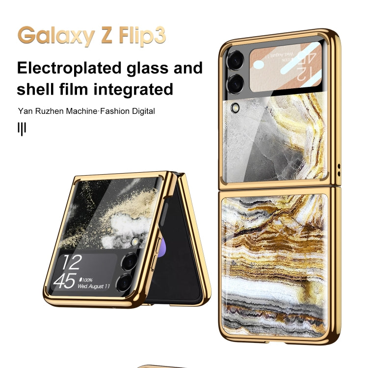 GKK Marble Pattern Electroplating Glass Phone Case for Samsung Galaxy Z Flip3 5G - Marble 11