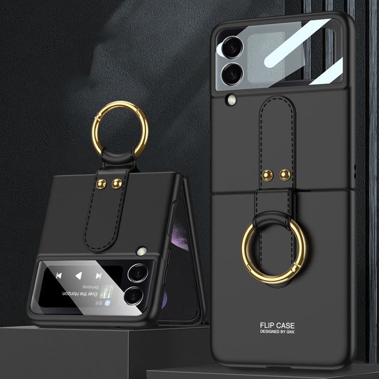 GKK Ultra-thin PC Full Coverage Phone Flip Case with Ring Holder for Samsung Galaxy Z Flip3 5G (Black)