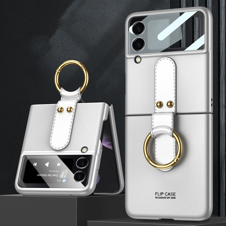 GKK Ultra-thin PC Full Coverage Phone Flip Case for Samsung Galaxy Z Flip3 5G with Ring Holder (Silver)