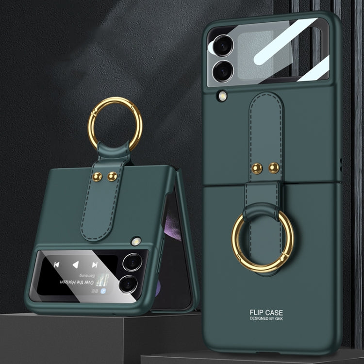 GKK Ultra-thin PC Full Coverage Phone Flip Case with Ring Holder for Samsung Galaxy Z Flip3 5G (Dark Green)