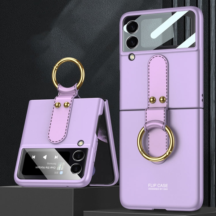 GKK Ultra-thin PC Full Coverage Phone Flip Case with Ring Holder for Samsung Galaxy Z Flip3 5G (Purple)