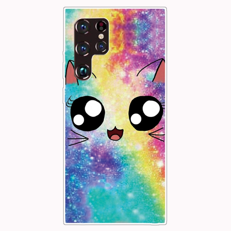 Starry Cute Cat Painted Pattern Transparent TPU Phone Case for Samsung Galaxy S22 Ultra 5G