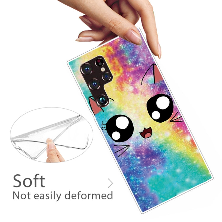 Starry Cute Cat Painted Pattern Transparent TPU Phone Case for Samsung Galaxy S22 Ultra 5G