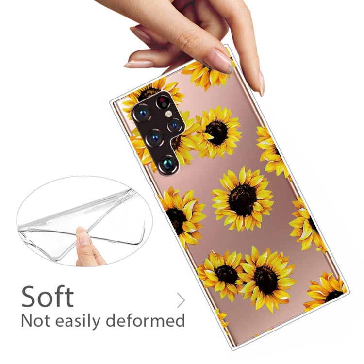 Yellow Chrysanthemum Painted Pattern Transparent TPU Phone Case for Samsung Galaxy S22 Ultra 5G