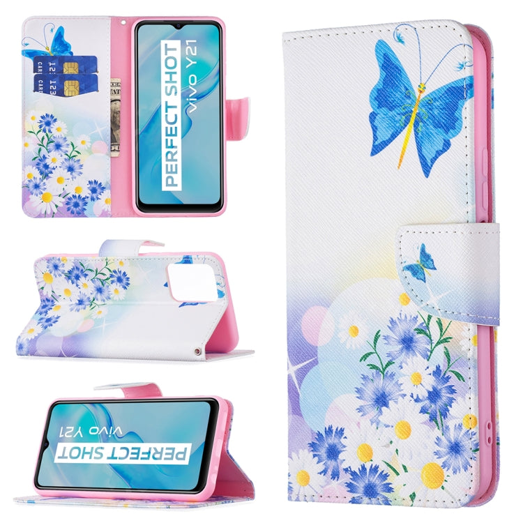 Vibrant Butterfly Love Design Horizontal Flip Leather Case for vivo Y21 with Card Slots & Wallet