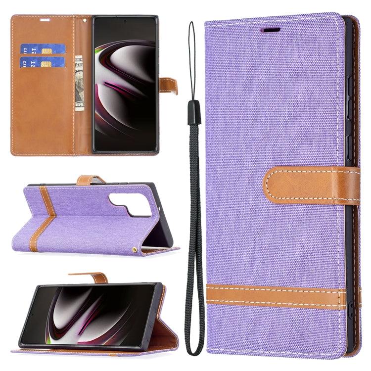 Purple Denim Texture Leather Case with Holder & Card Slots for Samsung Galaxy S22 Ultra 5G