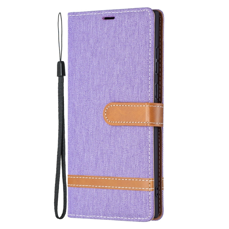 Purple Denim Texture Leather Case with Holder & Card Slots for Samsung Galaxy S22 Ultra 5G
