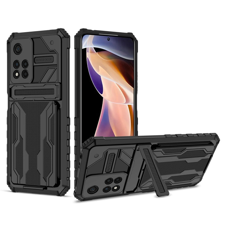 Xiaomi Redmi Note 11 Pro Black Kickstand Armor Card Wallet Phone Case