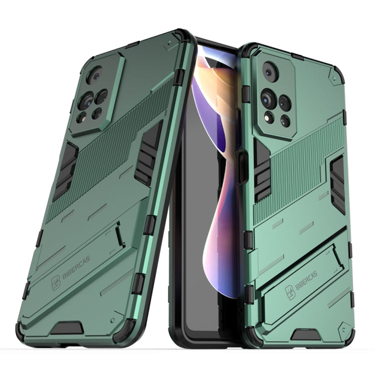 Green 2 in 1 PC + TPU Shockproof Phone Case with Invisible Holder for Xiaomi Redmi Note 11 Pro / Note 11 Pro+