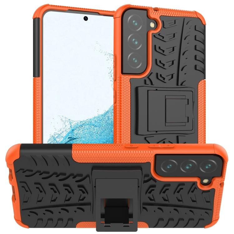 Tire Texture Shockproof TPU+PC Phone Case with Holder for Samsung Galaxy S22+ 5G (Orange)