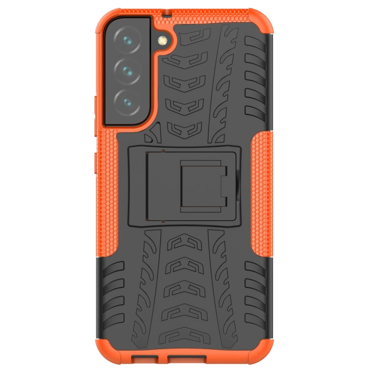 Tire Texture Shockproof TPU+PC Phone Case with Holder for Samsung Galaxy S22+ 5G (Orange)