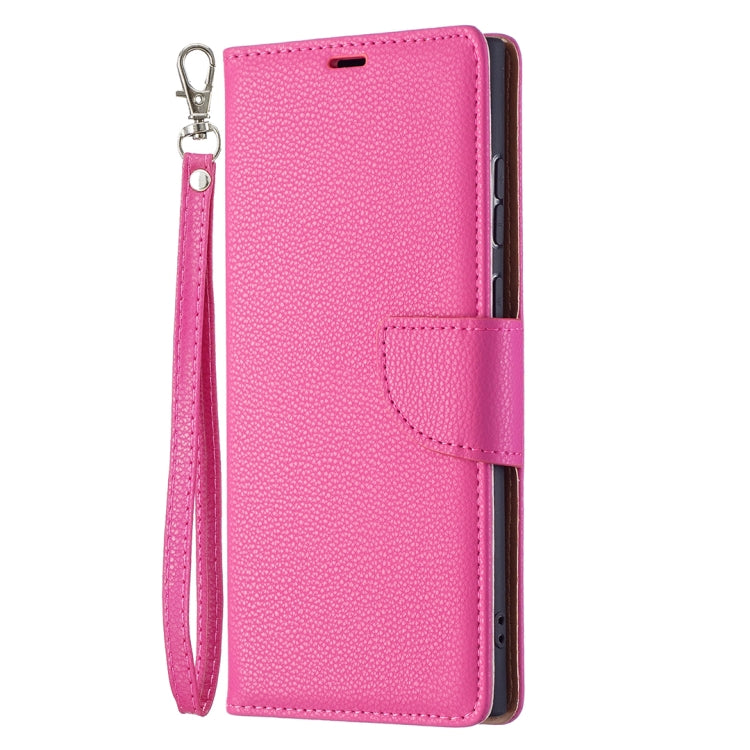 Litchi Texture Leather Phone Case for Samsung Galaxy S22 Ultra 5G with Holder & Card Slots & Wallet & Lanyard - Rose Red