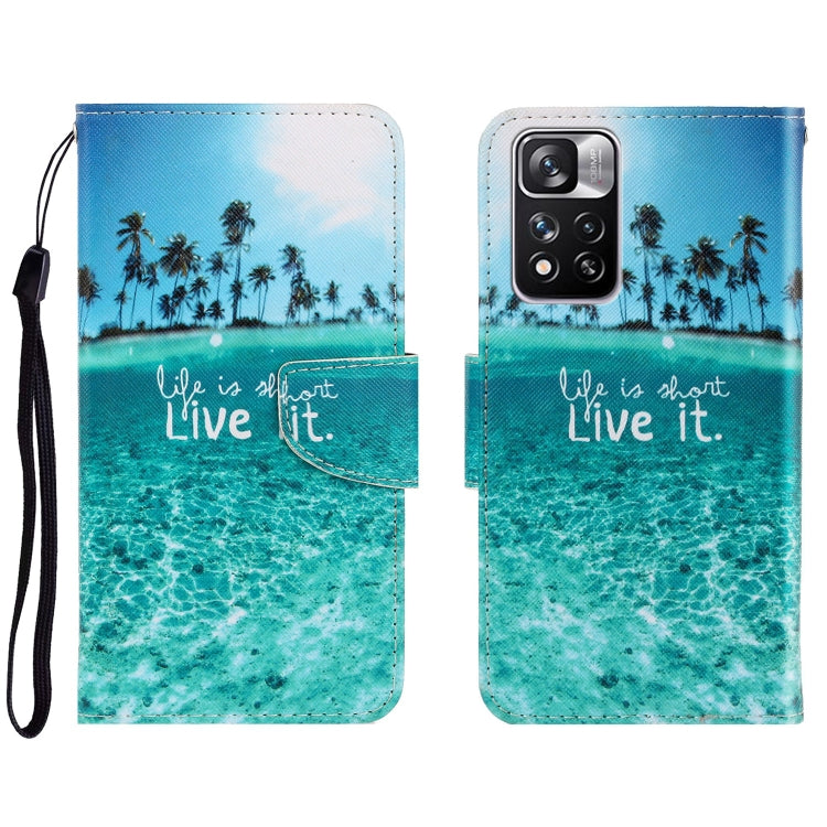 Coconut Tree 3D Colored Drawing Horizontal Flip Leather Phone Case for Xiaomi Redmi Note 11 Pro