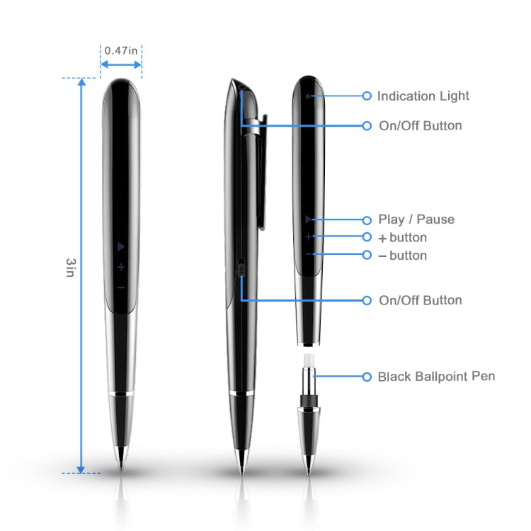 Intelligent Conference Recording Pen with Voice Control Recorder and Noise Reduction - 4GB Capacity (Black)