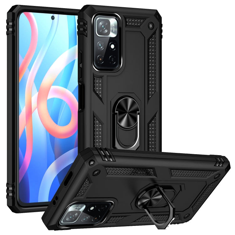 Xiaomi Redmi Note 11 5G Shockproof TPU + PC Phone Case with 360 Degree Rotating Holder (Black)