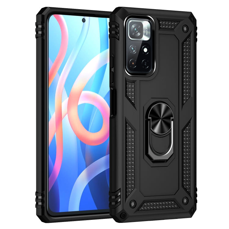 Xiaomi Redmi Note 11 5G Shockproof TPU + PC Phone Case with 360 Degree Rotating Holder (Black)