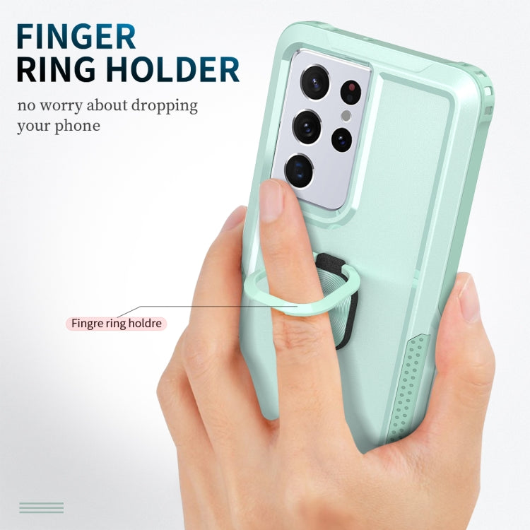Mint Green 3 in 1 PC + TPU Phone Case with Ring Holder for Samsung Galaxy S21 Ultra 5G