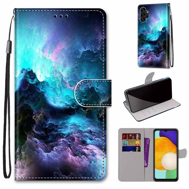 Samsung Galaxy A13 4G Colorful Clouds Flip Leather Phone Case with Holder & Card Slots & Wallet & Lanyard