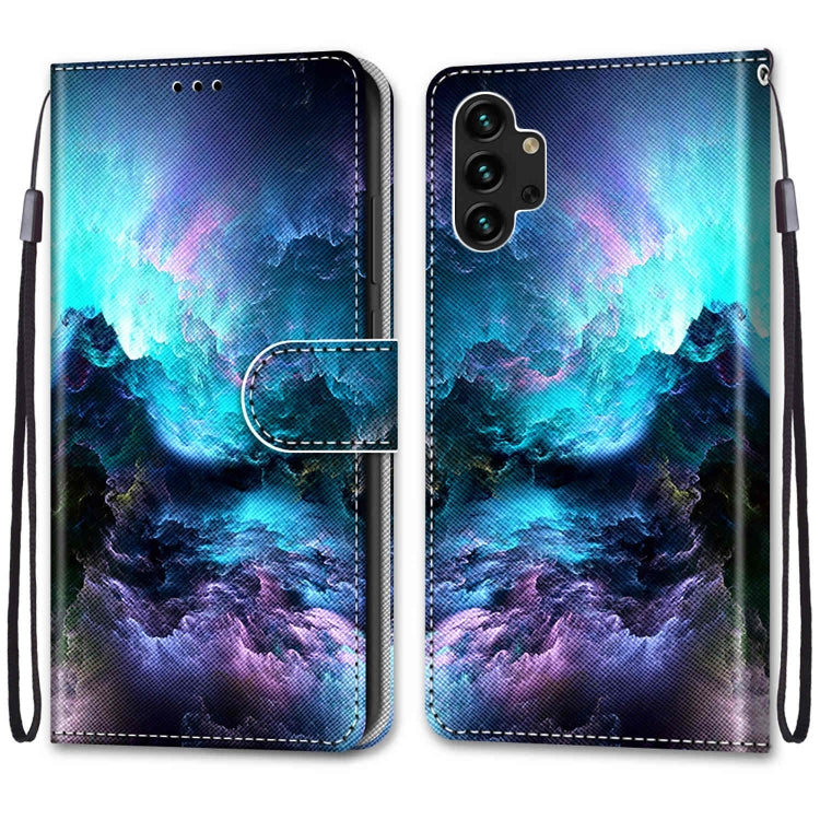 Samsung Galaxy A13 4G Colorful Clouds Flip Leather Phone Case with Holder & Card Slots & Wallet & Lanyard
