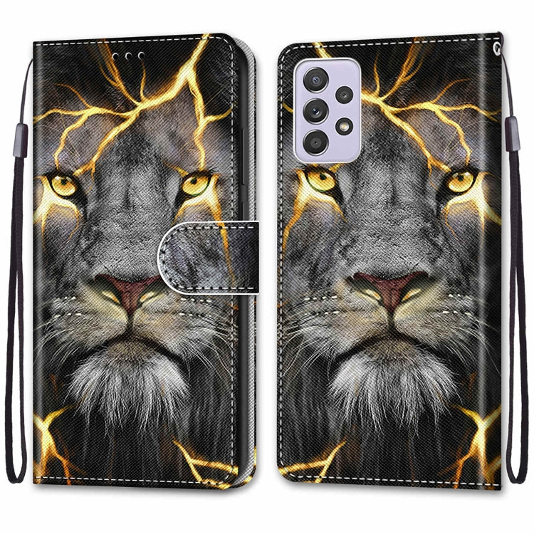 Coloured Drawing Cross Texture Horizontal Flip Leather Phone Case for Samsung Galaxy A33 5G with Holder & Card Slots & Wallet & Lanyard (Fission Lion)
