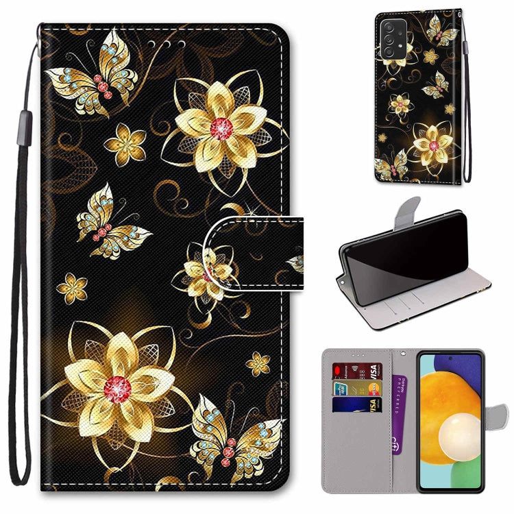 Samsung Galaxy A53 5G Gold Diamond Butterfly Leather Phone Case with Holder & Card Slots