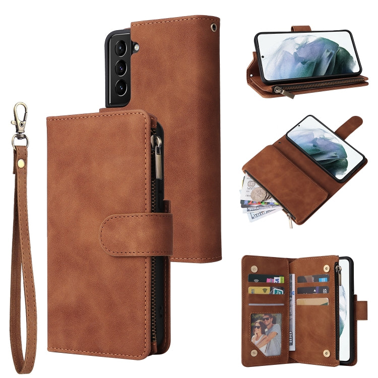 Multifunctional Brown Leather Phone Case for Samsung Galaxy S22 5G