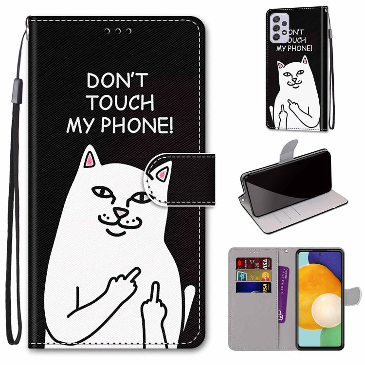 Colorful Middle Finger White Cat Design PU Leather Case for Samsung Galaxy A33 5G