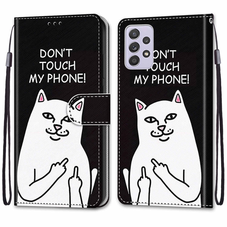 Colorful Middle Finger White Cat Design PU Leather Case for Samsung Galaxy A33 5G