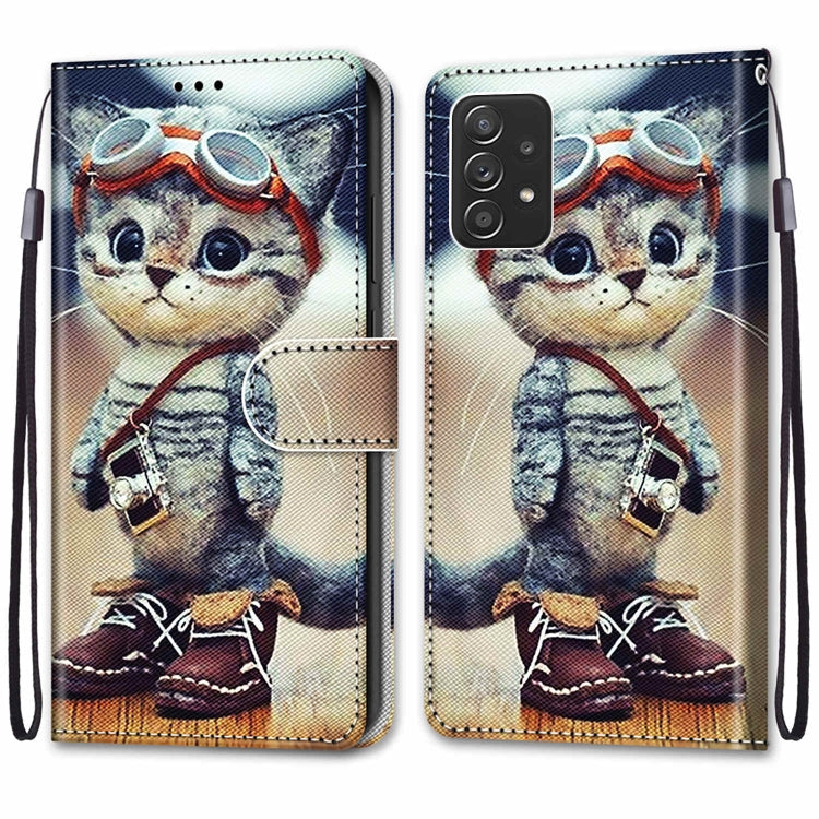 Global Coloured Drawing Cross Texture PU Leather Case for Samsung Galaxy A53 5G with Holder & Card Slots & Wallet & Lanyard