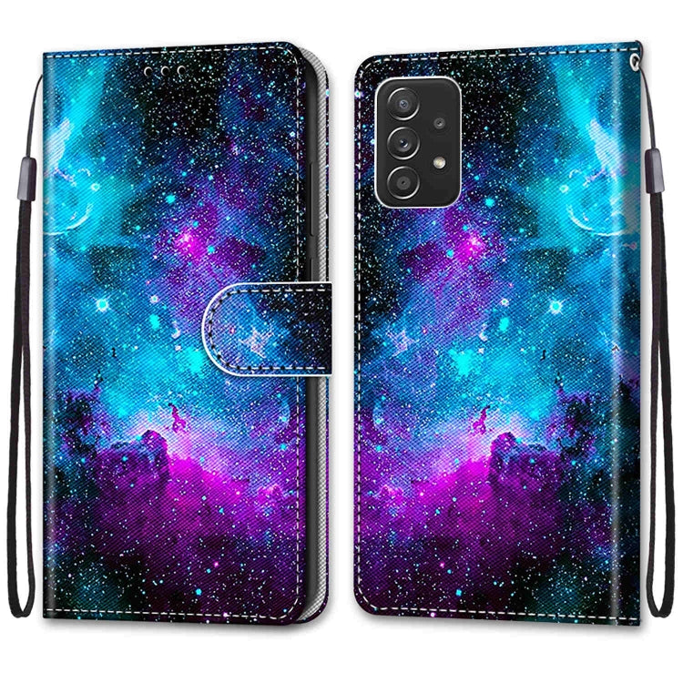 Colorful Purple Green Starry Sky Flip Leather Case for Samsung Galaxy A53 5G